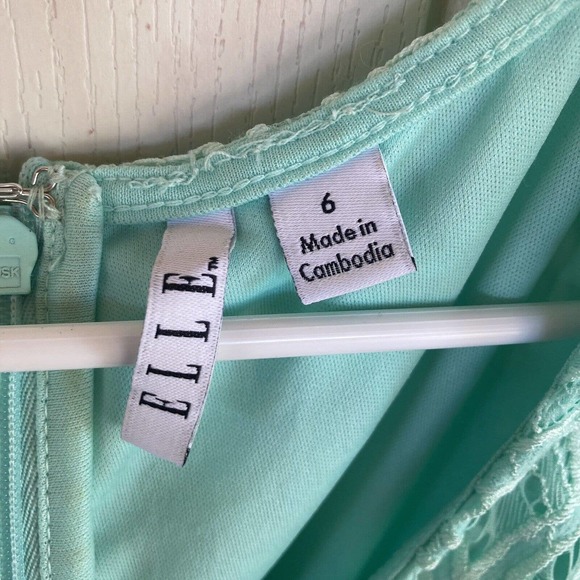 Elle Sheath Dress Sz 6 Mint Green Lace Party Sleeveless Knee Length Summer Fun - Picture 4 of 8